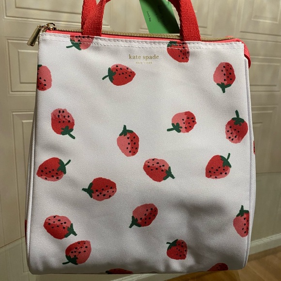 Kate Spade Insulated Lunch Tote Cooler Thermal Bag - New Pink 🍓 Print!! - Picture 6 of 9